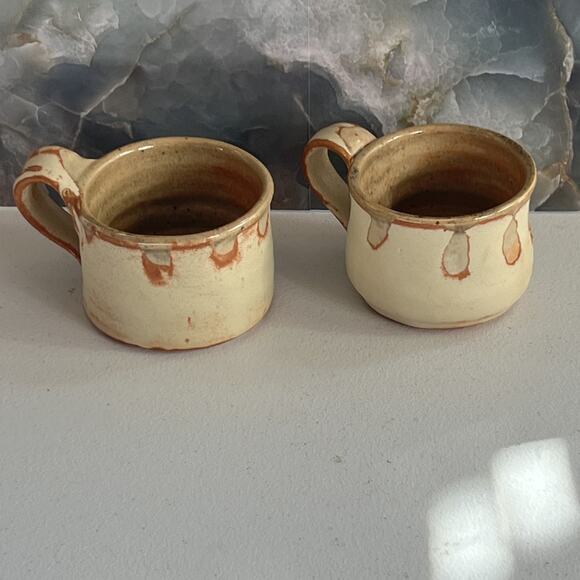 Studio Art Pottery Mugs Set of 2 Handmade Tan & Red Semi-matte - Picture 1 of 14